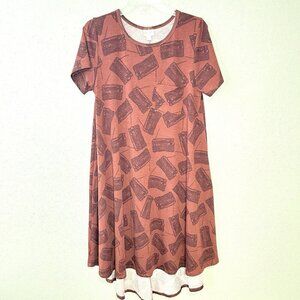 LULAROE T-Shirt Pocket Dress Simply Comfortable Size M A-line Rust Radio Print